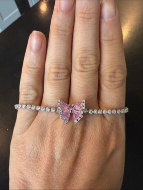 Brand New Pink Butterfly Tennis Bracelet with Sparkling Cubic Stones